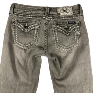 Miss Me JV50145 Skinny Jeans Sandblasted Gray Wash Flap Button Pocket Size 28